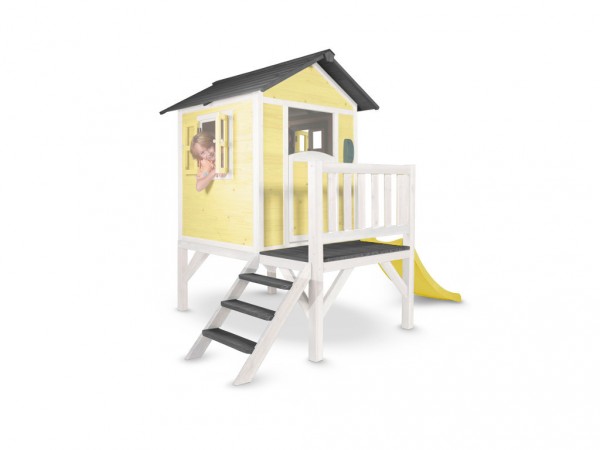 Kinderspielhaus "Lodge XL" gelb/weiß, Massivholz