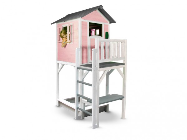 Kinderspielhaus "Lodge XXL PLUS" rosa/weiß, Massivholz