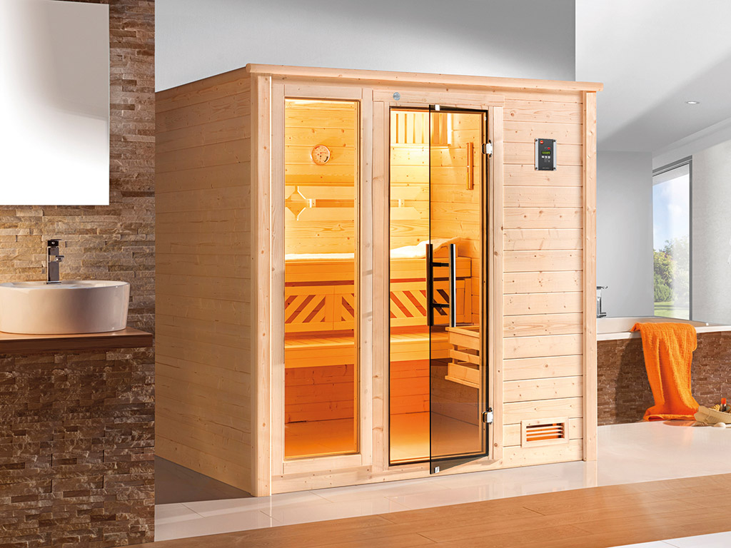 Sauna Massivholzsauna Bergen 3 mit graphit Glastür