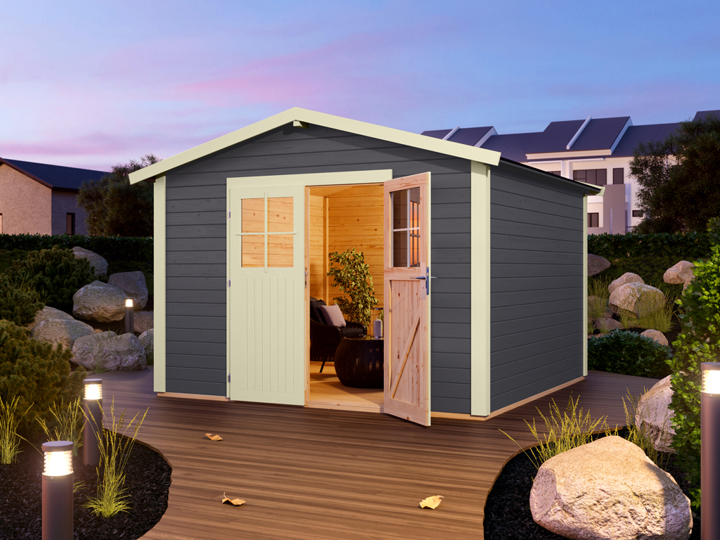 Gartenhaus "Talkau 8" 28 mm terragrau Türvariante Classic ...