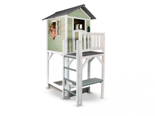 Kinderspielhaus "Lodge XXL PLUS" grün/weiß, Massivholz
