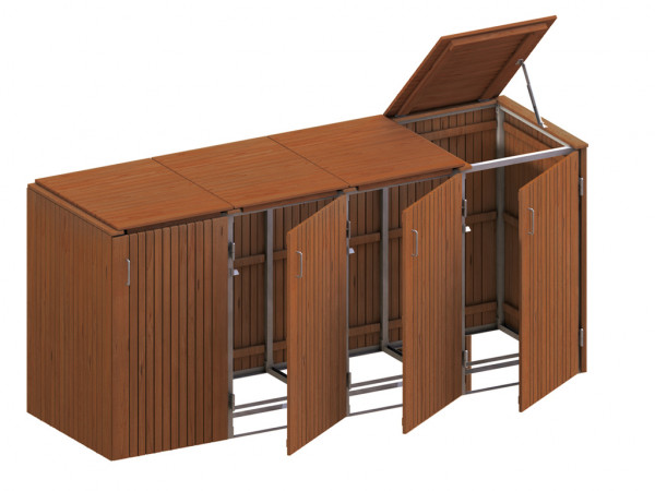 Mültonnenbox für 4 Behäter, Hartholz